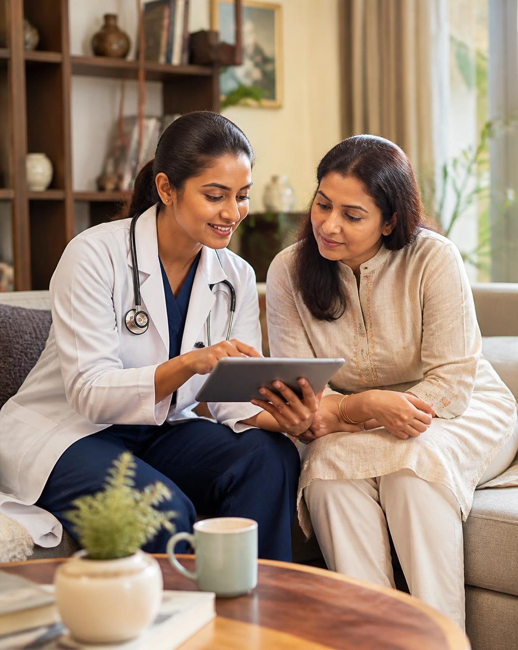 Indian healthcare professional reviewing information with a patient